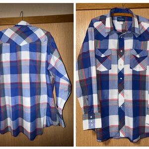 Vintage 80s Wrangler Western Cowboy Pearl Snap Shirt Plaid Lightweight XL